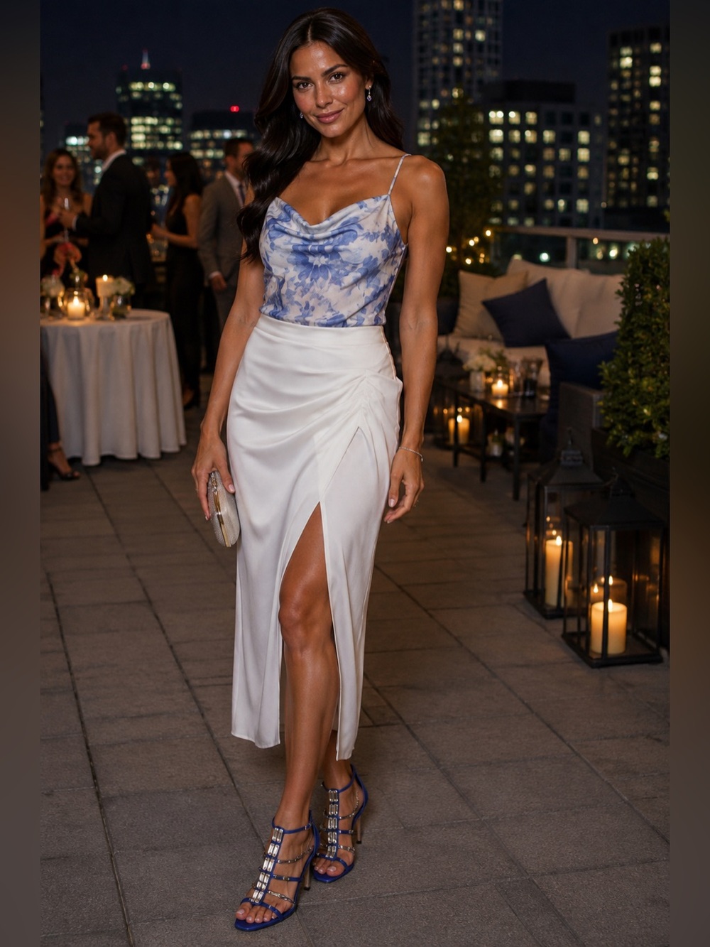 Statement Blue Rhinestone Embellished Strappy Heels